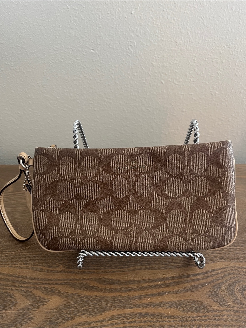 Coach Brown Signature Canvas Wristlet Clutch